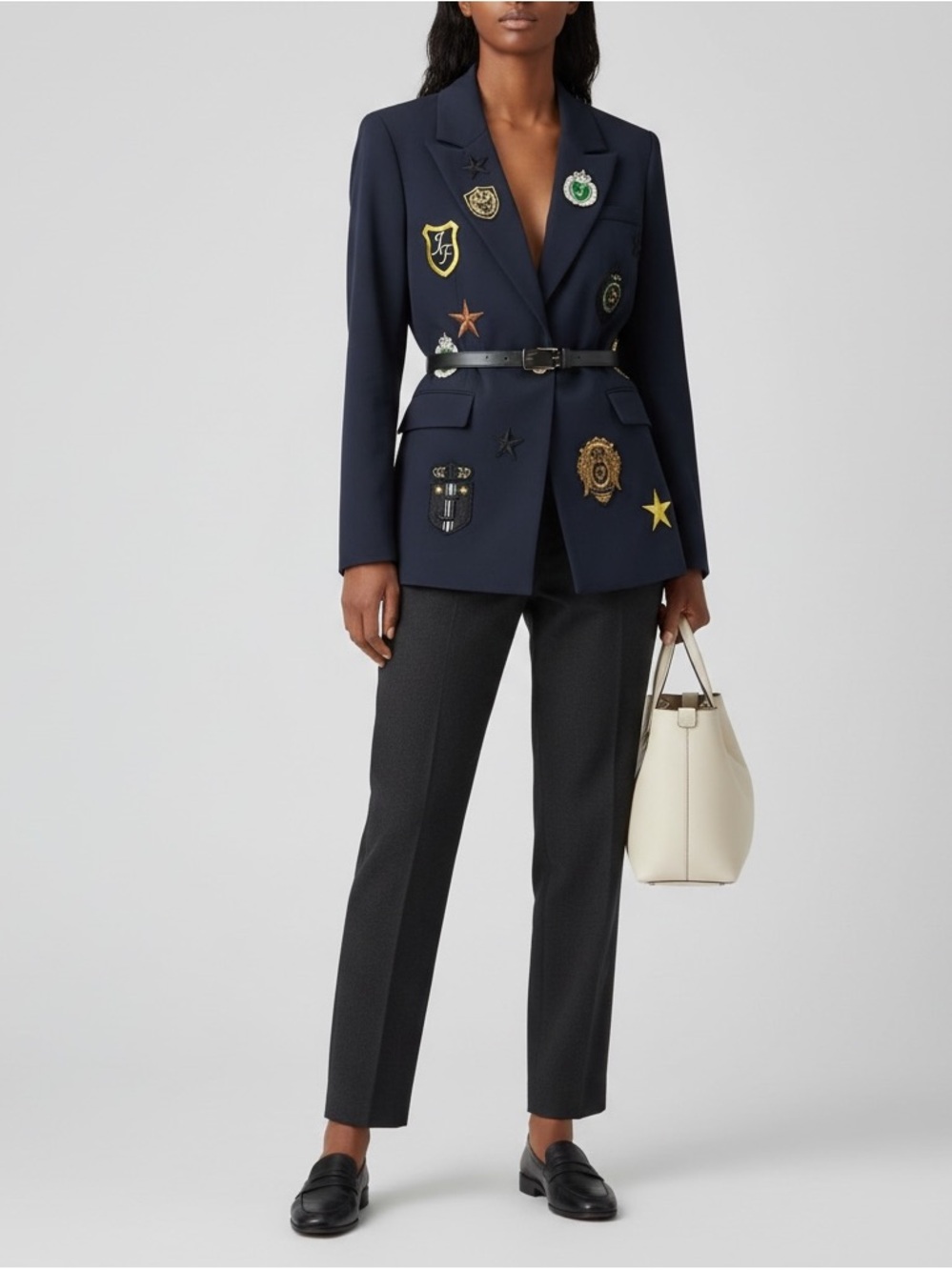 Joe Fresh Navy Embroidered Crest Patch Blazer Size 27x22